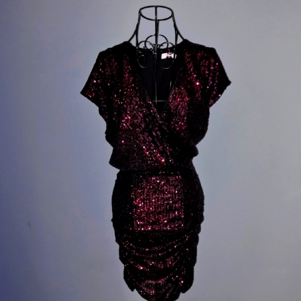 Parker Sequin Mini Dress in Deep Purple - Picture 1 of 5